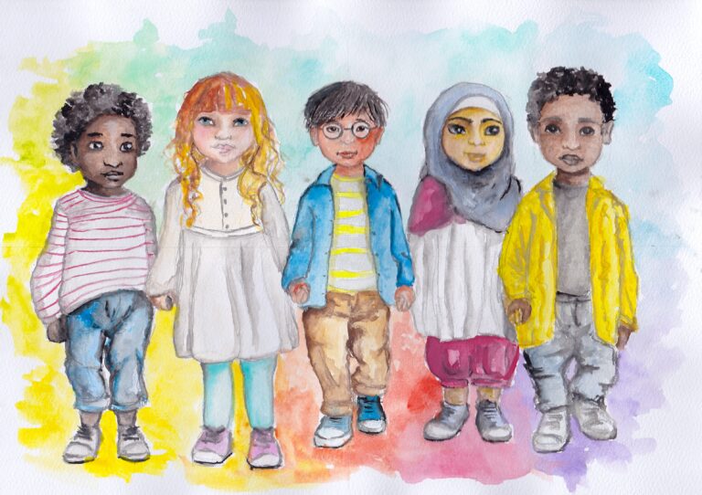 Aquarellmalerei von Jana Schmidt zum Kinderrecht auf Schutz vor Diskriminierung